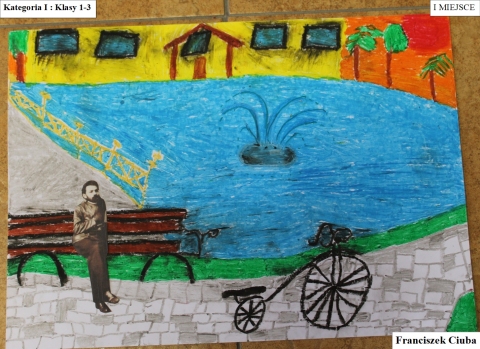 Zdjęcie prezentuje prace nagrodzone w Powiatowy Konkursie Plastyczny pt. „Wkomponuj Stefana Żeromskiego w pejzaż Nałęczowa” zorganizowanym przez Powiatową Bibliotekę Publiczną w Puławach.