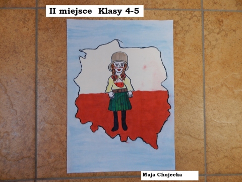 Zdjęcie prezentuje nagrodzone prace w powiatowym konkursie plastycznym „Kto Ty jesteś? Polak mały”.