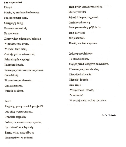 Zdjęcie prezentuje nagrodzone wiersze w powiatowym konkursie literackim „Kiedy myślę Ojczyzna… Na zawsze w sercu mym”.