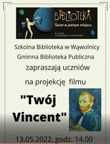 Zdjęcie prezentuje zaproszenie na projekcję filmu "Twój Vincent". 