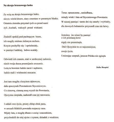 Zdjęcie prezentuje nagrodzone wiersze w powiatowym konkursie literackim „Kiedy myślę Ojczyzna… Na zawsze w sercu mym”.