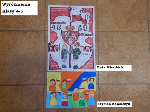 Zdjęcie prezentuje nagrodzone prace w powiatowym konkursie plastycznym „Kto Ty jesteś? Polak mały”.