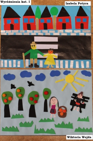 Zdjęcie prezentuje zwycięskie prace w powiatowy konkurs plastyczny „Z życzliwością na co dzień”.