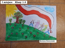 Zdjęcie prezentuje nagrodzone prace w powiatowym konkursie plastycznym „Kto Ty jesteś? Polak mały”.