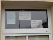 Zdjęcie prezentuje wystawę na oknach Powiatowej Biblioteki Publicznej w Puławach pokazującą książki, w których głównym bohaterem jest miś.