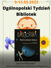 Zdjęcie prezentuje zaproszenie na Tydzień Bibliotek.  