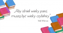 Plakat promujący ranking czytelników kazimierskiej biblioteki. biały prostokąt ozdobiony rysunkami kolorowych książek i cytat dotyczący czytania. 